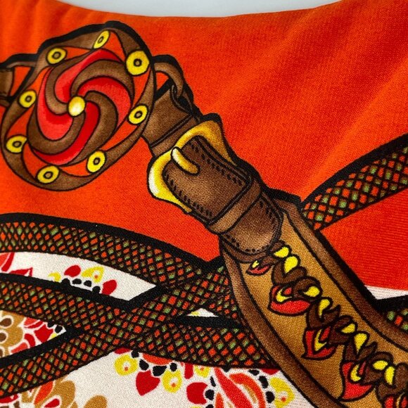 Vintage Womens Baroque Equestrian Chain Print Dress NWT Sz 8 Orange Flowy Knit - Picture 3 of 12